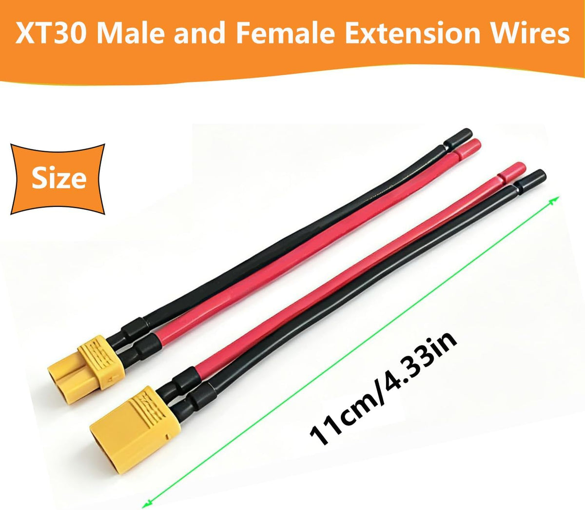 XT30 Plug Connector,16AWG XT30 Pigtail,10CM Silicone Wire.