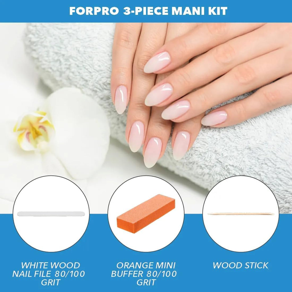 ForPro 3-Piece Mani Kit, 100-Count, Individually-Packed Manicure Set, White Wood Nail File 80/100 Grit, Orange Mini