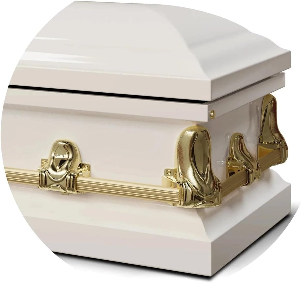 Elegant Orion Series Funeral Casket for Humans - Handcrafted Steel Casket, Luxurious White and Gold Finish & White