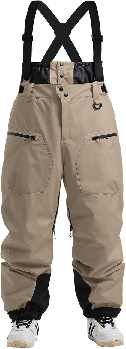 Mens Womens Baggy Snowboard Pants Ski Bibs Overalls Waterproof | 100% Polyester, 15K Waterproof, 10K Breathable