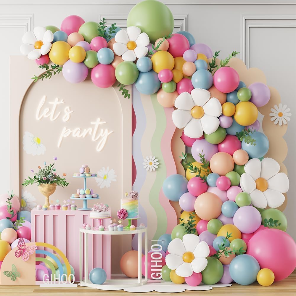 Daisy Flower Balloon Arch Kit Pink and Green Yellow WildFlower Balloons for Wild Flower Baby in Bloom Baby Shower