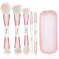 Makeup Brushes 5Pcs Dual Ended Pink Makeup Brush Set for Foundation Blush Bronzer Concealer Contour Powder Highlight