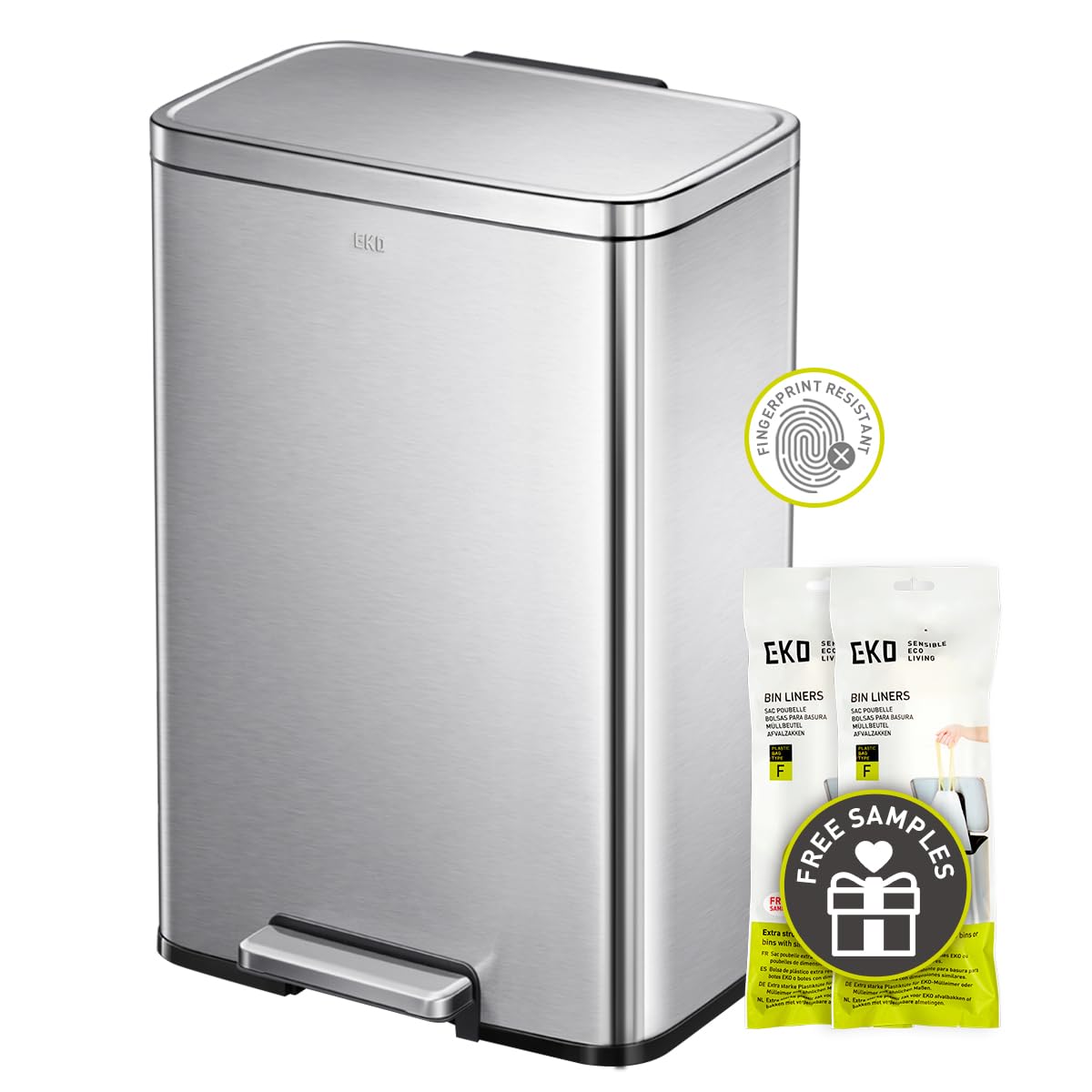 Madison Brushed Stainless Steel 13.2 Gal/50L Kitchen Step Trash Can or Recycling Bin, Removable Inner Liner, Soft