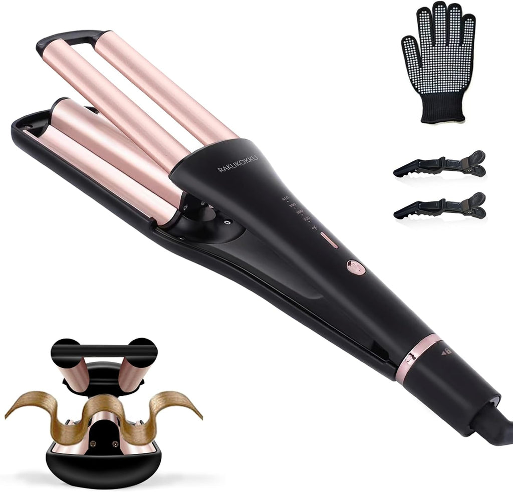 4 in 1 Crimper Hair Tool - Adjustable Hair Waver for 4 Wavy Styles | Beach Waves Curling Iron with 3 Ceramic Barrels