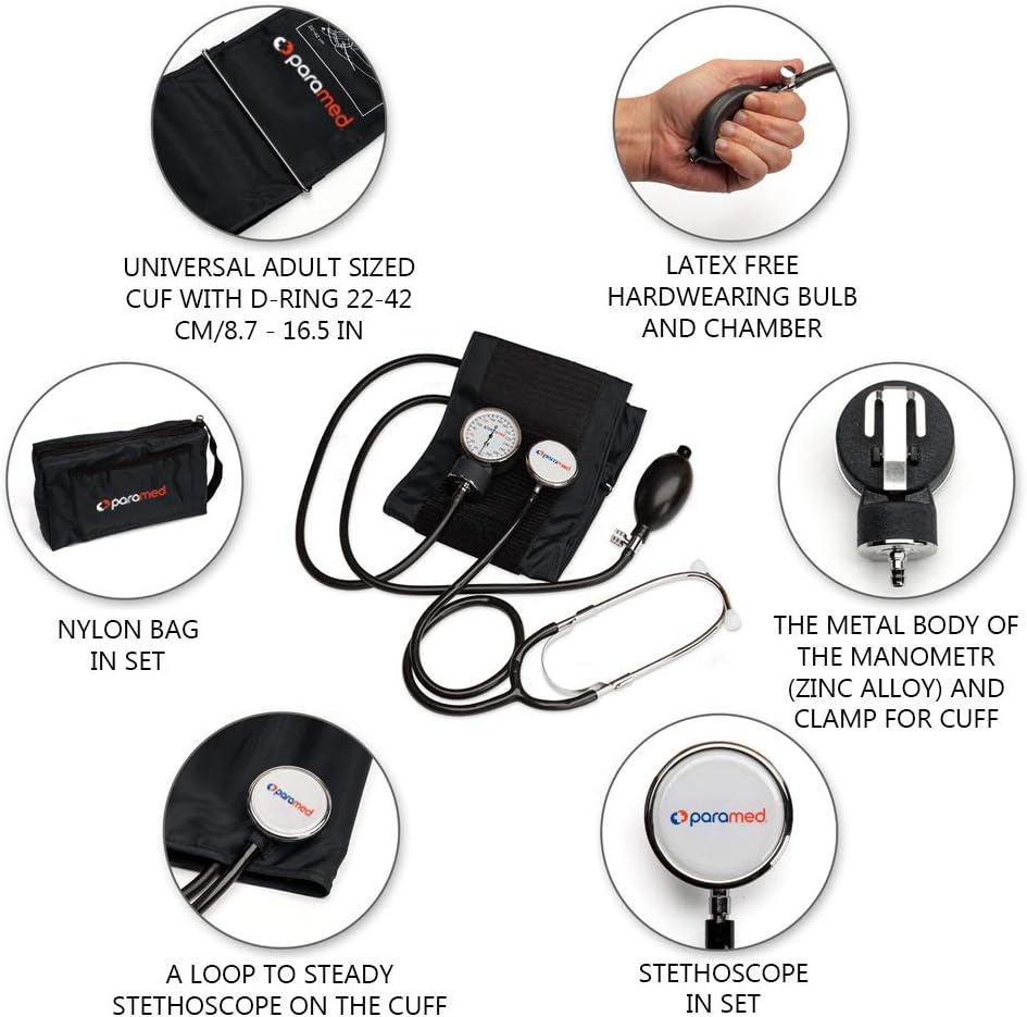 Aneroid Sphygmomanometer with Stethoscope – Manual Blood Pressure Cuff with Universal Cuff 8.7-16.5" and D-Ring –
