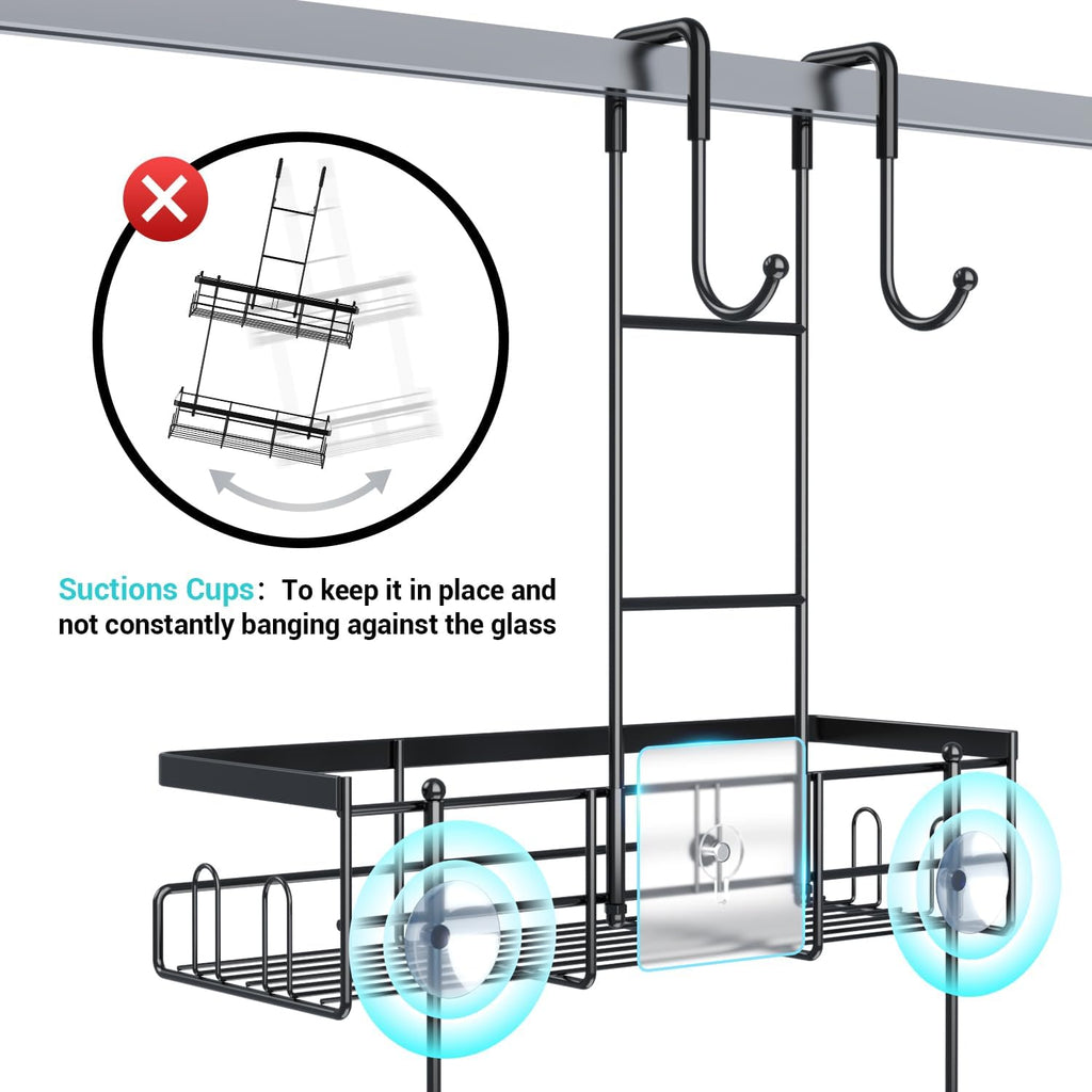 Over the Door Shower Caddy Hanging: Rustproof Shower Door Organizer | Shower Door Rack for Inside Shower, No Drilling
