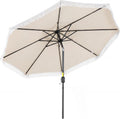 9 FT Patio Umbrella with Fringe, Vented Top, Outdoor Tassel Table Umbrella with Push Button Tilt, Crank, Heavy-Duty
