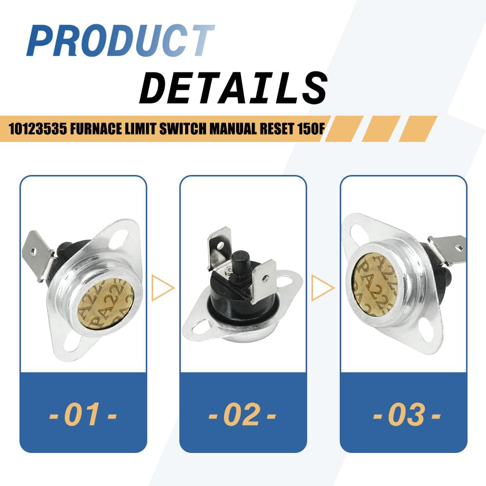 2-Pack 10123535 Furnace Limit Switch Manual Reset 150F Compatible with Goodman-Amana