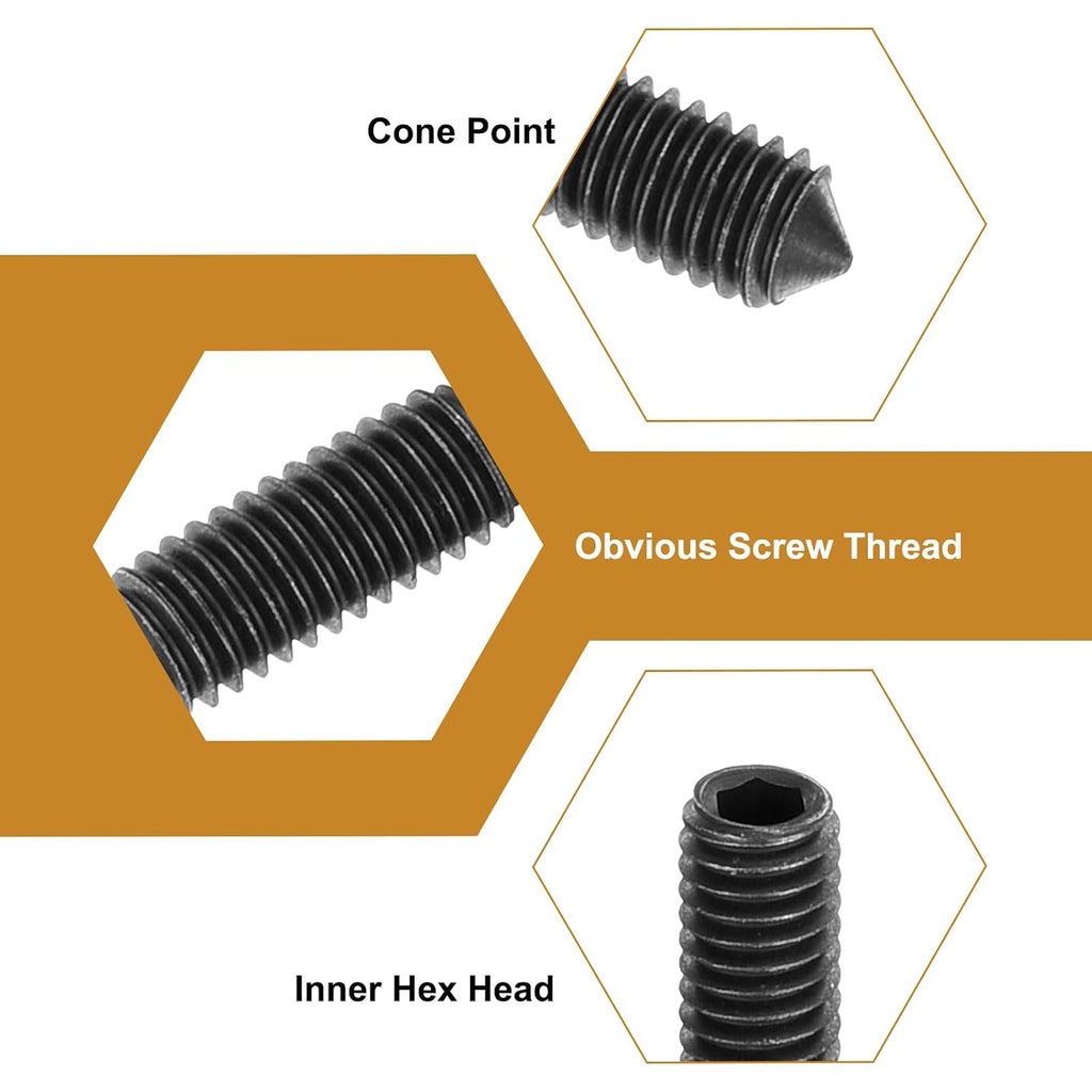 uxcell 20Pcs Set Screws M6x16mm Carbon Steel Cone Point Hex Socket