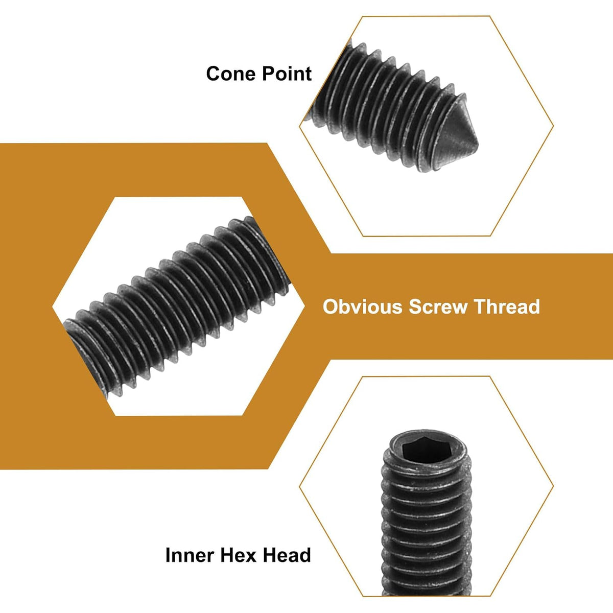 uxcell 20Pcs Set Screws M6x16mm Carbon Steel Cone Point Hex Socket
