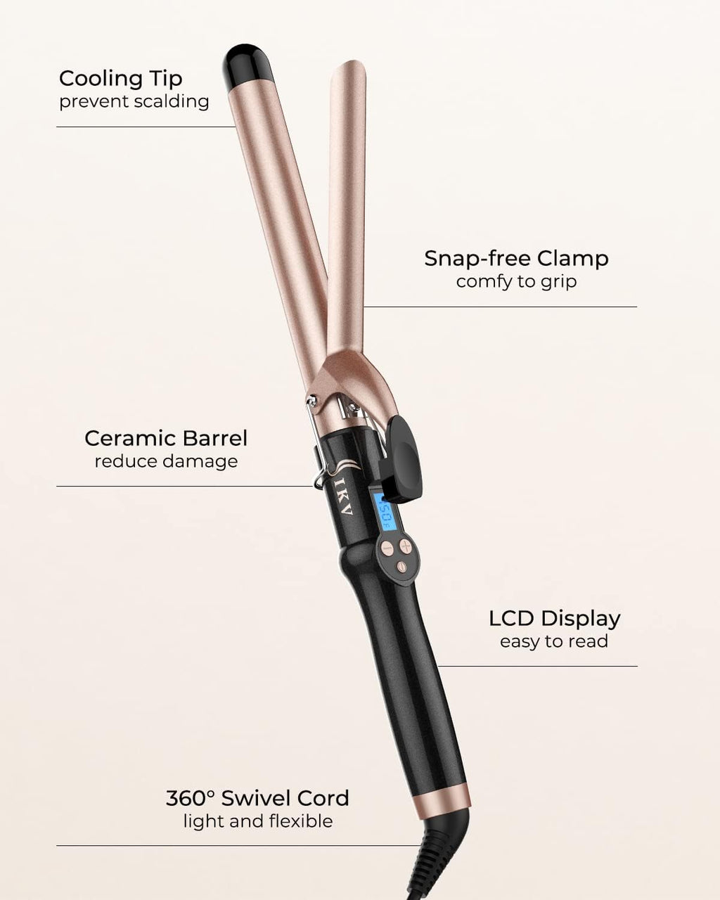 1 inch Curling Iron Extra Long Barrel,Classic Curls,225-450°F | Curling Wand 1 inch Barrel for Long Hair,Curling Iron