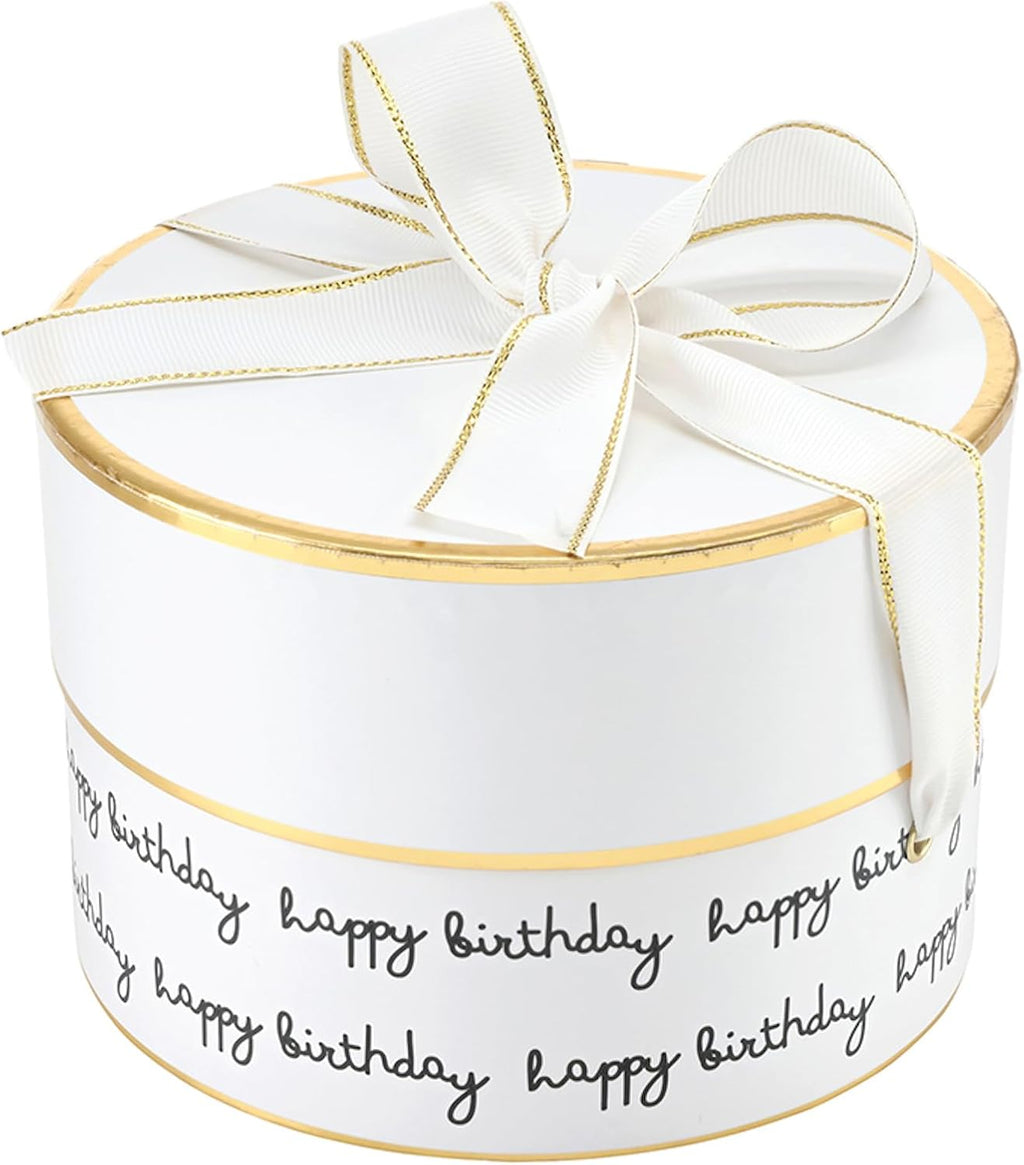 Gift Wrap Co. Nested Gift Box 2-Piece Set Round Designer Boxes with Lids, Large and Small, Happy Birthday