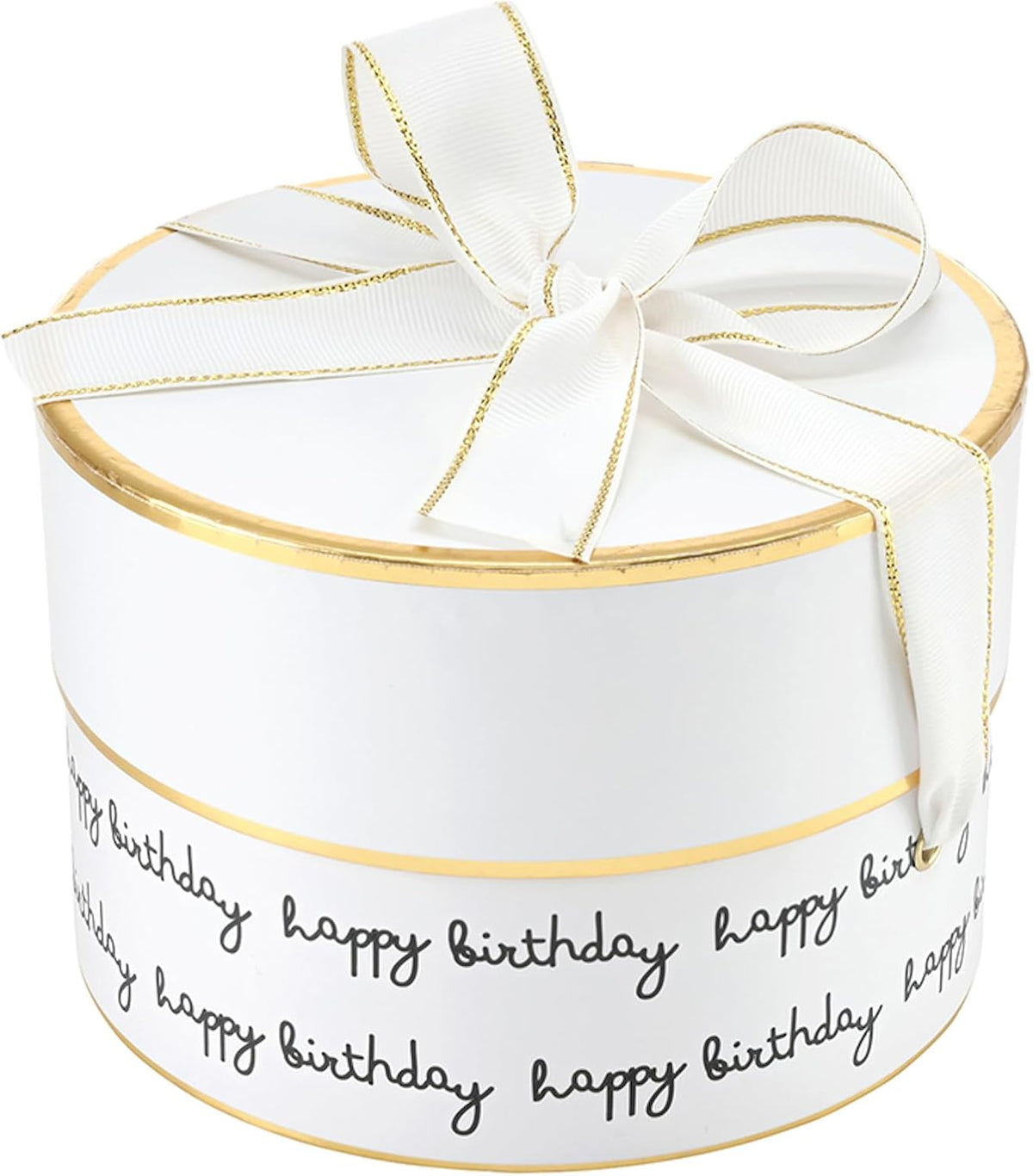Gift Wrap Co. Nested Gift Box 2-Piece Set Round Designer Boxes with Lids, Large and Small, Happy Birthday