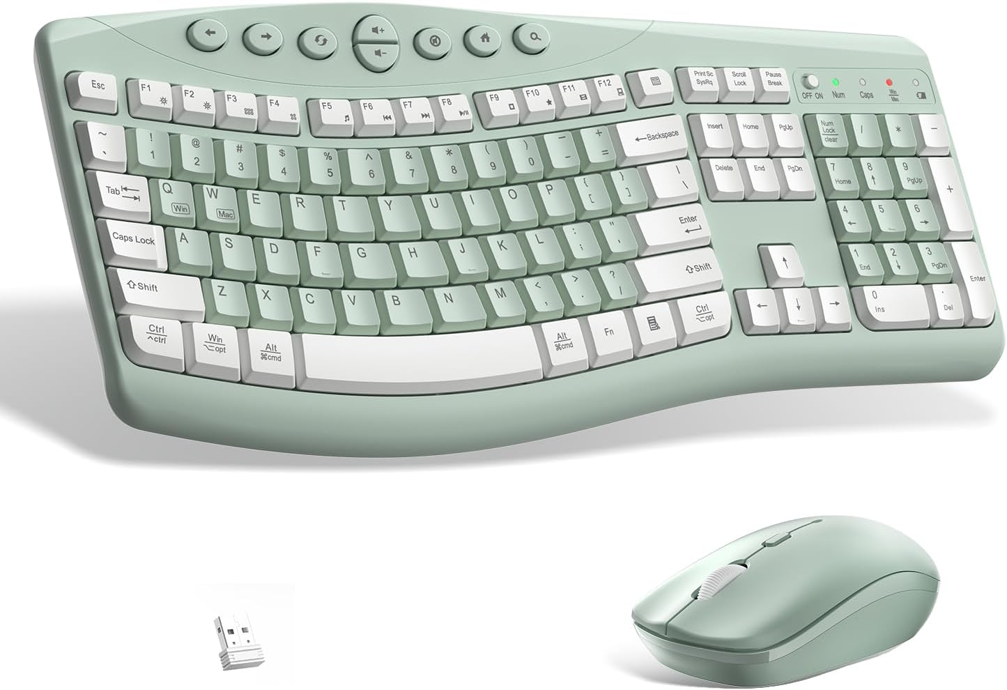 Wireless Keyboard and Mouse Combo Silent for Office,Ergonomic Curved Design
