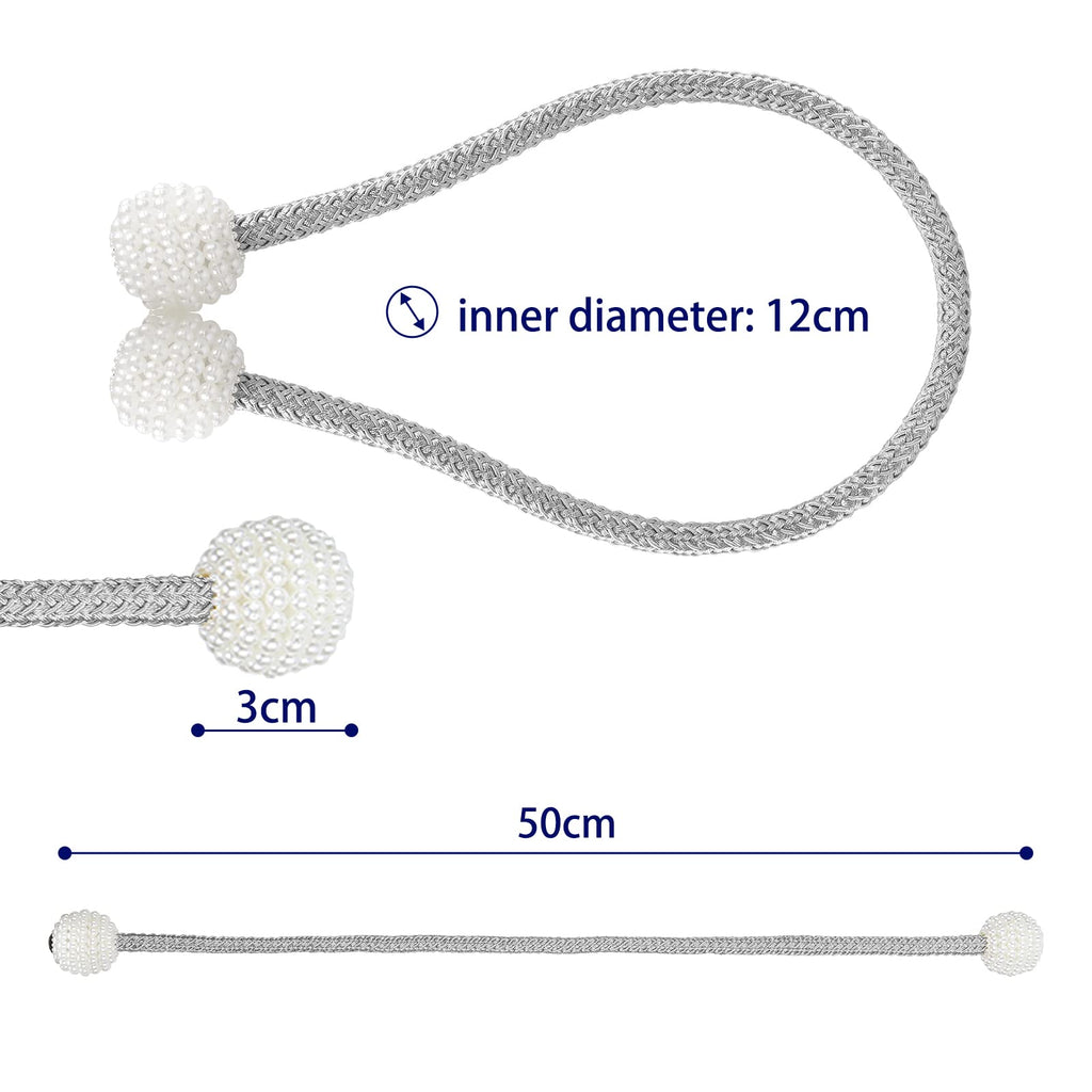 8 Pack Magnetic Curtain Tiebacks with Pearls,Elegant Window Treatment Holdbacks for Heavy Outdoor Drapes (Grey)