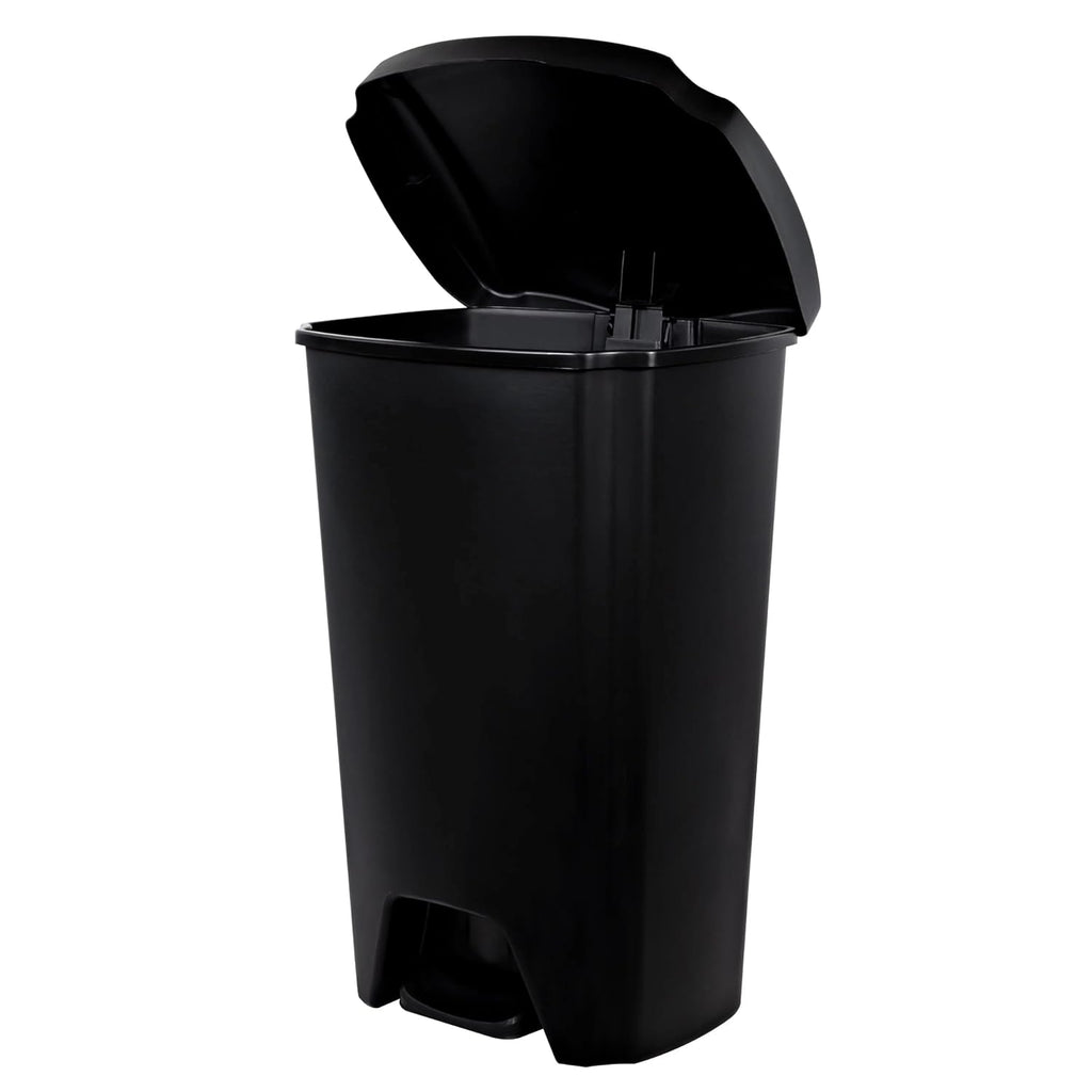 Kitchen Trash Can, 12.1 Gallon Plastic Step Garbage Bin with Foot Pedal Lid, Black