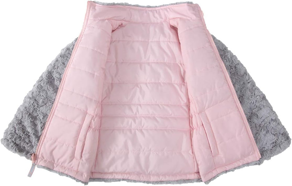 Girls' Reversible Water-Resistant Sherpa Fleece Puffer Jacket | Teddy|Winter Coat|Thermal Heat