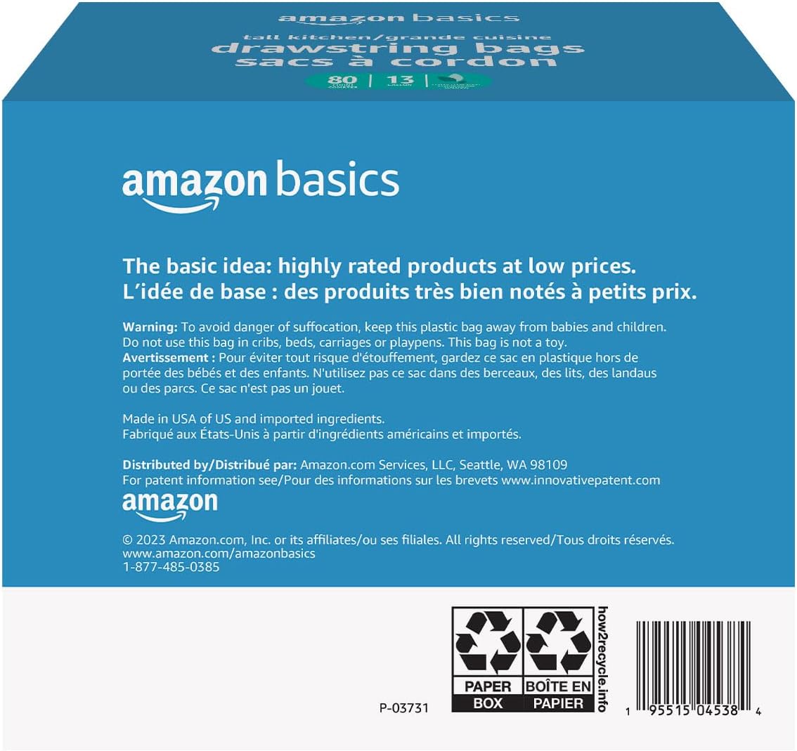 Ultra-Force Tall Kitchen Drawstring Trash Bags, Classic Clean Scented, 13 Gallon, 80 Count with Odor Control