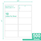 2"x4" Bulk Printable White Label Stickers 5000 Labels 500 Sheets