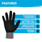 A3 Cut Resistant Work Gloves, X-Large, 12 Pack, Gray