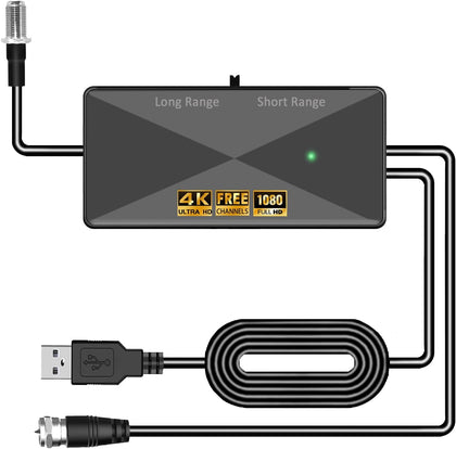 TV Antenna Amplifier, High Gain Indoor Antenna Signal Booster，Black | Powerful Antenna Booster, Clear Up Pixelated