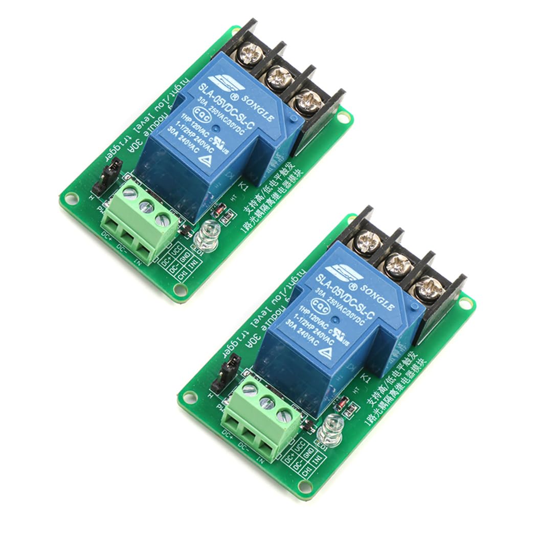 HiLetgo 2pcs 5V 30A One Channel Relay Module Optocoupler Isolation High and Low Trigger 5V