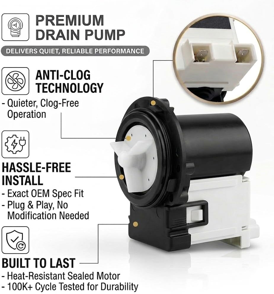 OEM Quality Washer Drain Pump For LG WM3470HVA,WM3670HVA, WM4270HVA,WM3270CW, WM9000HVA,WM2655HVA