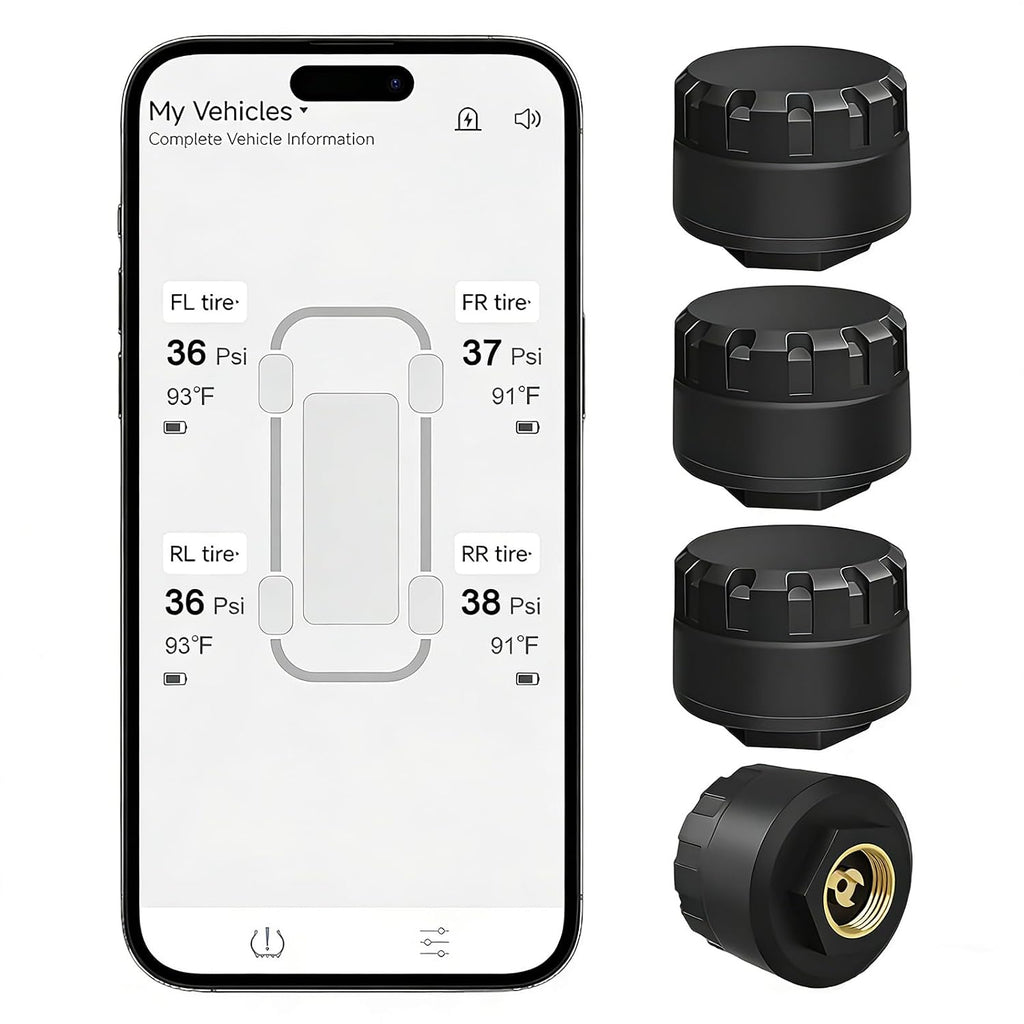 Wireless Bluetooth TPMS with 4 External Sensors for RV Trailer | Tire Pressure Monitoring System with 6 Alert Modes