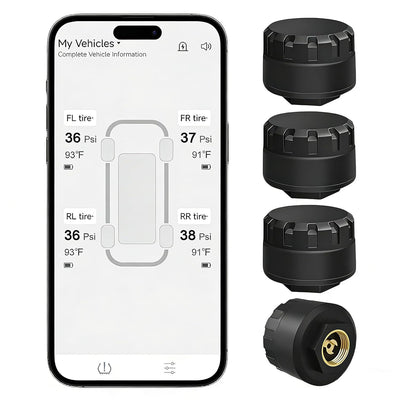 Wireless Bluetooth TPMS with 4 External Sensors for RV Trailer | Tire Pressure Monitoring System with 6 Alert Modes