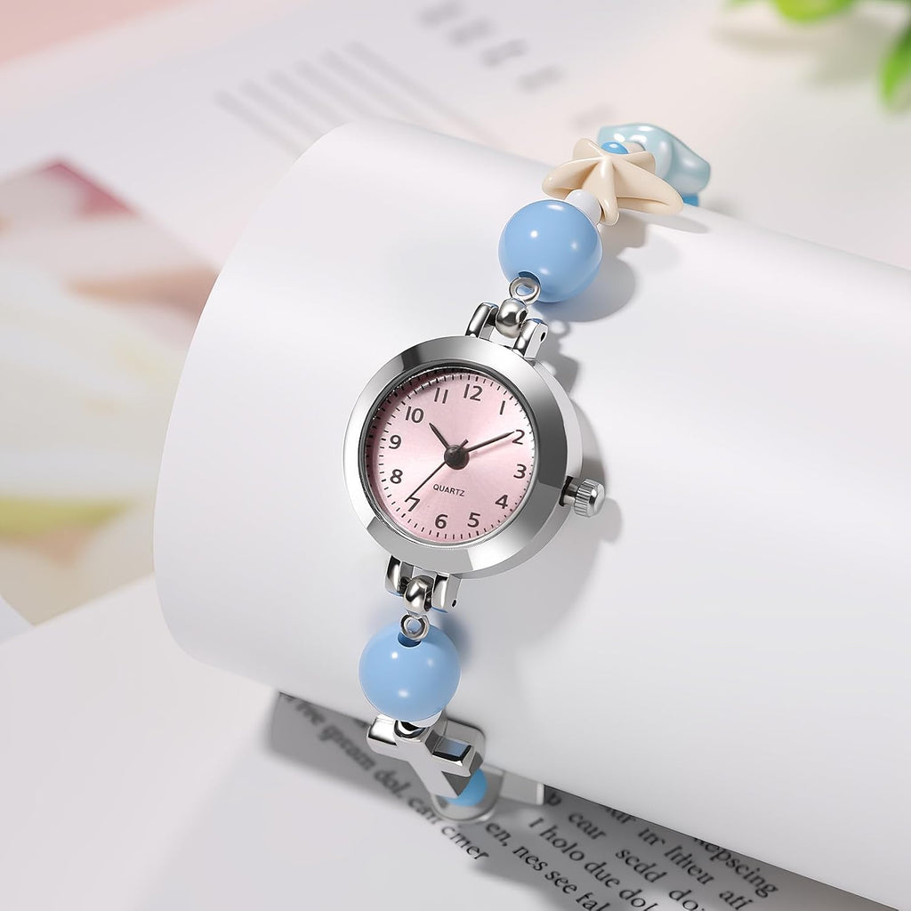 Women's Boho Bracelet Watch - Shell Starfish Cross Beaded Band Wristwatch - Preppy Ocean Style Bohemia Beach Chain