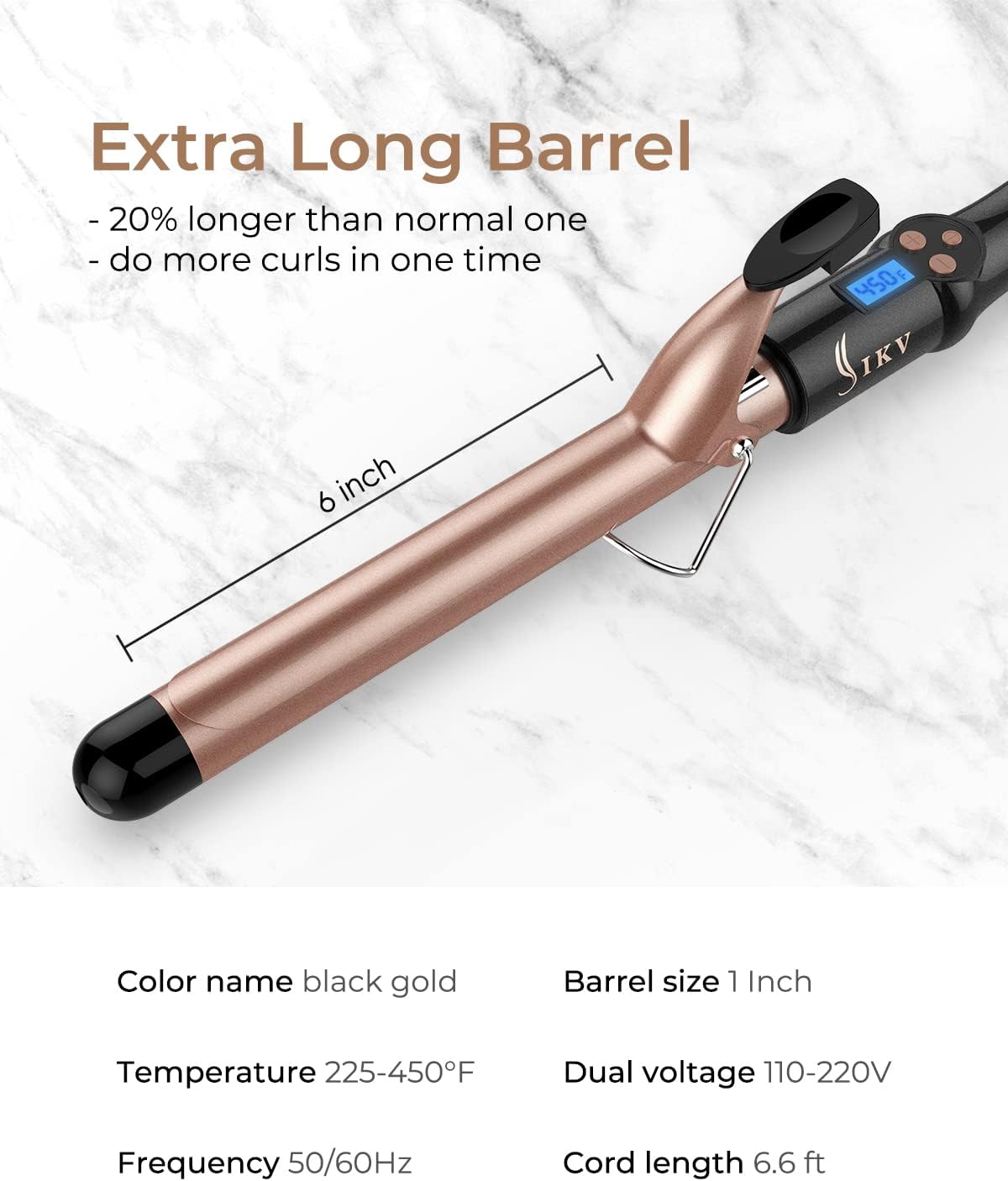 1 inch Curling Iron Extra Long Barrel,Classic Curls,225-450°F | Curling Wand 1 inch Barrel for Long Hair,Curling Iron