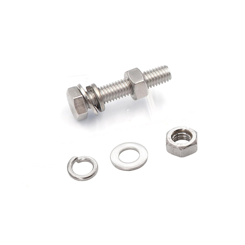 10-Pack M10 x 30mm Hexagon Screws Hex Bolts with M10 Hex Nuts Flat Washers/Spring Lock Washers Set, 304/18-8, Plain Finish