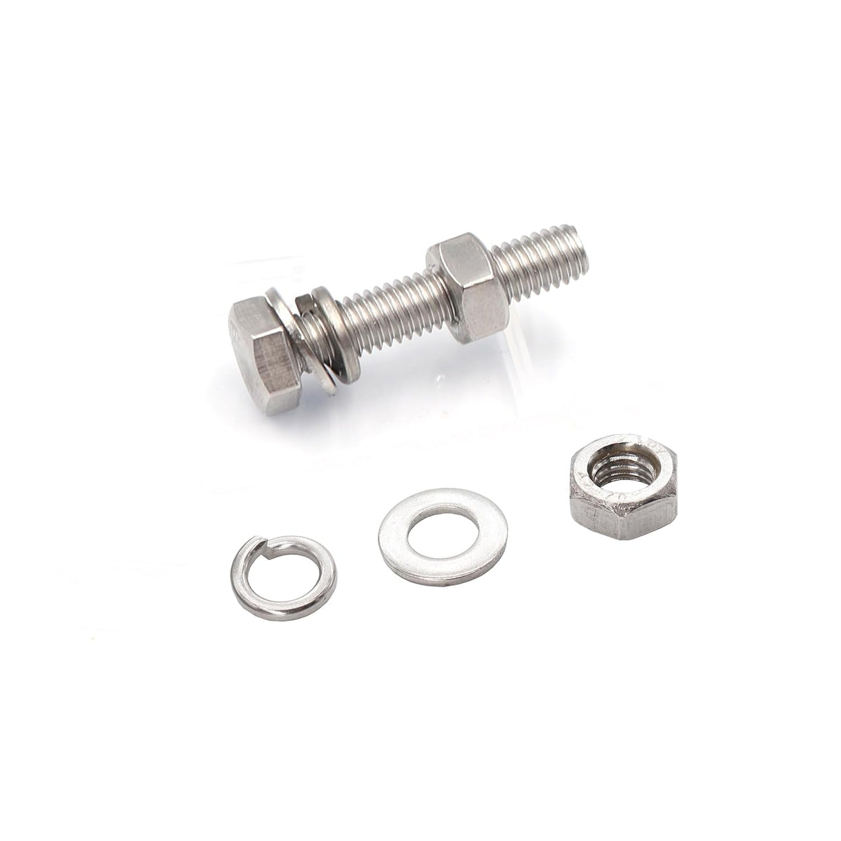 10-Pack M10 x 30mm Hexagon Screws Hex Bolts with M10 Hex Nuts Flat Washers/Spring Lock Washers Set, 304/18-8, Plain Finish