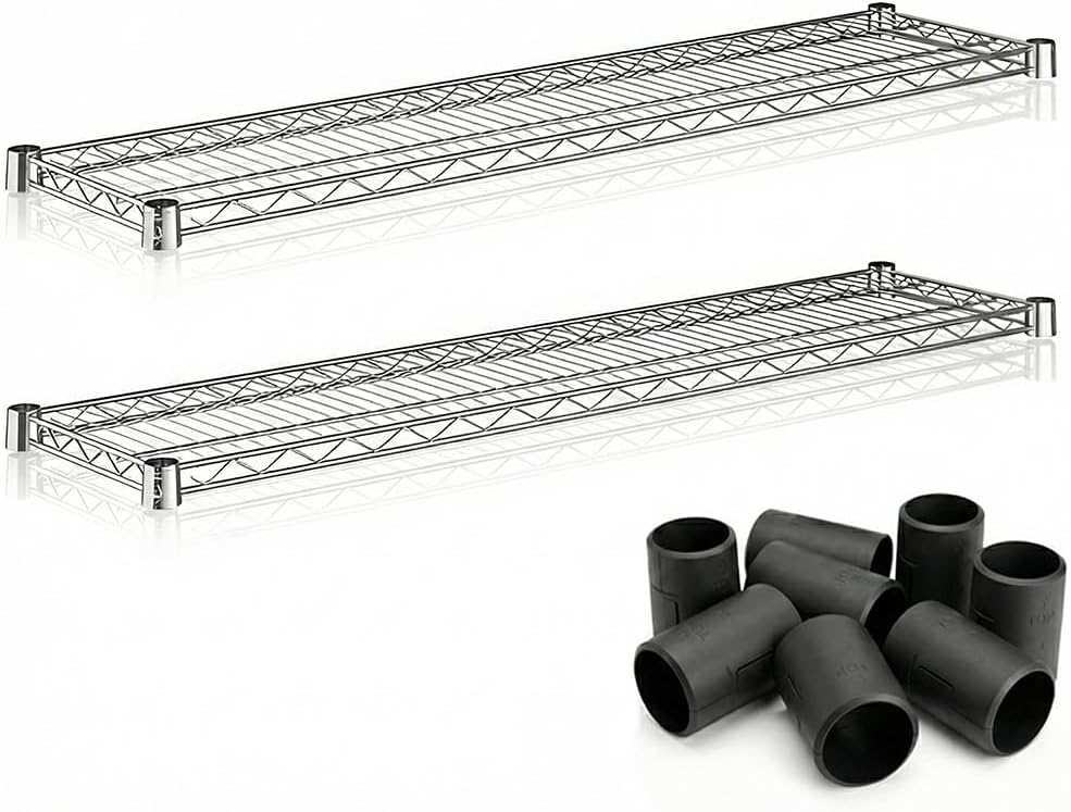 2-Pack 12" x 48" Chrome Additional Wire Shelf for Shelving Units, Replacement Shelves for Wire Rack