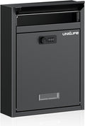 Wall Mount Mailbox for Outside, Large Locking Mailbox, Black | Security Mail Box with Combination Lock, Safe Key Drop