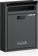 Wall Mount Mailbox for Outside, Large Locking Mailbox, Black | Security Mail Box with Combination Lock, Safe Key Drop