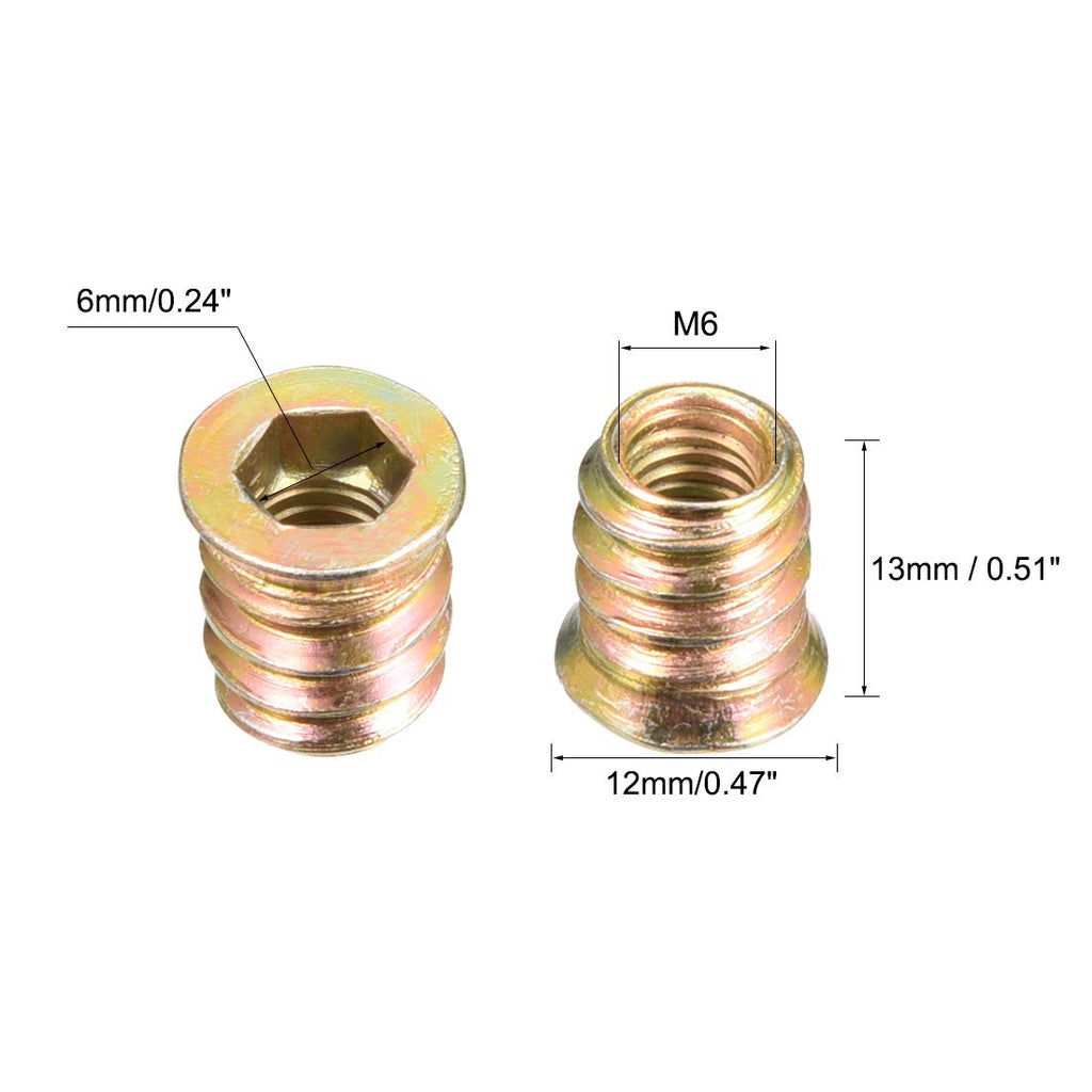 uxcell Wood Furniture M6x13mm Threaded Insert Nuts Interface Hex Socket Drive 20pcs