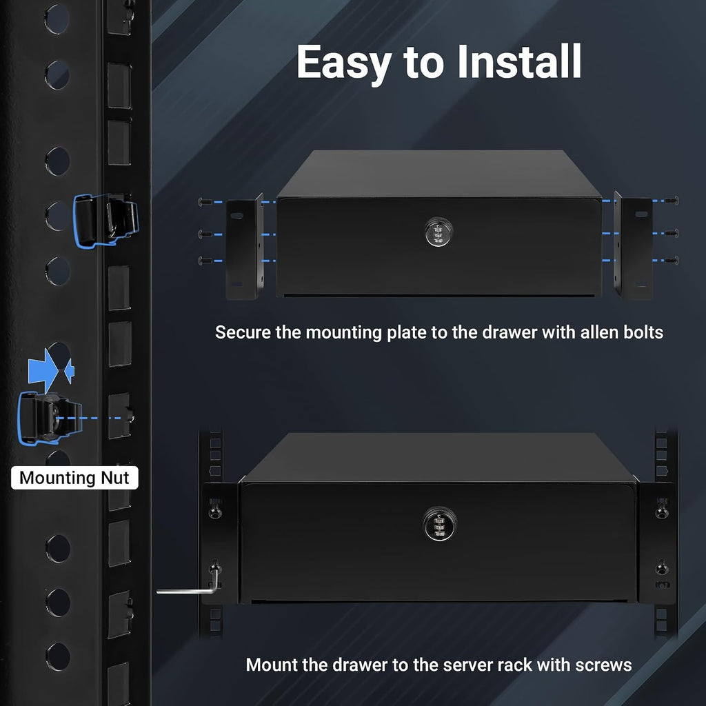 3U Rack Mount Drawer, Server Rack Drawer w/Combination Lock