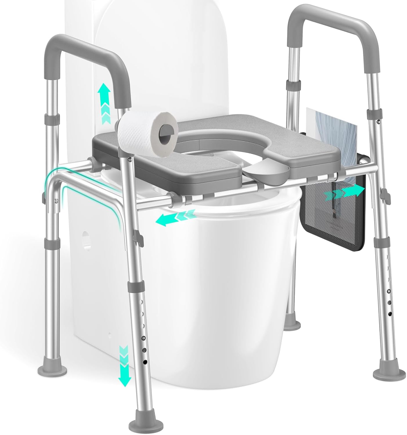 Raised Toilet Seat Riser with Handles for Seniors, 450LBS Heavy-Duty 3in1 Commode Chair for Disabled & Patients with
