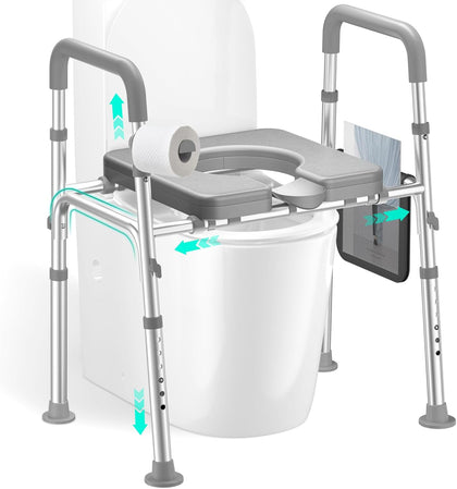 Raised Toilet Seat Riser with Handles for Seniors, 450LBS Heavy-Duty 3in1 Commode Chair for Disabled & Patients with
