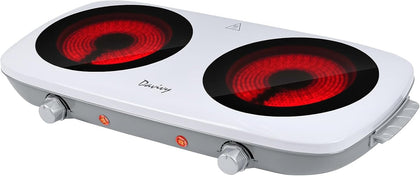 Double Burner Hot Plate Electric, 1800W Portable Electric Cooktop Burner with 7.9 Inch Crystallite Ceramic Glass