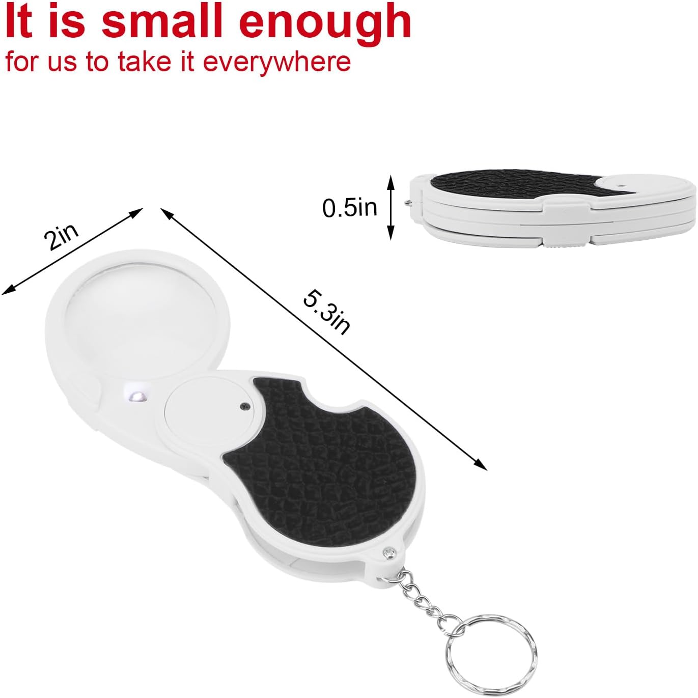 5X Magnifying Glasses with Light, Keychain Pocket Folding Magnifier | Keychain loop pocket handheld folded magnifier