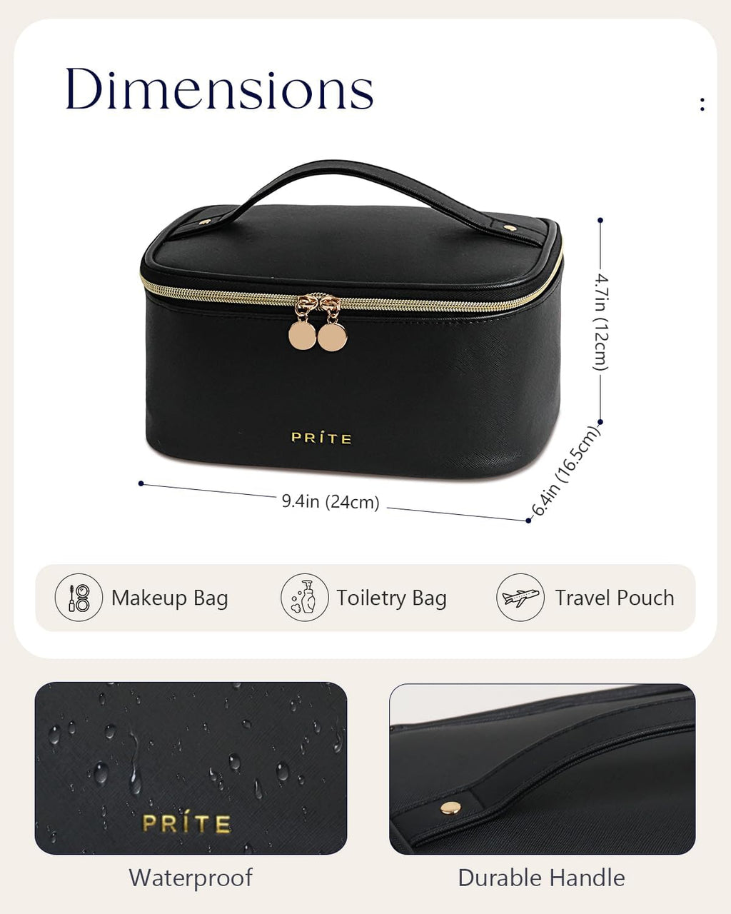 Makeup Bag Travel Cosmetic Case, Women Toiletry bag Organizer, Black | Make Up Bag, PU Leather Waterproof Large