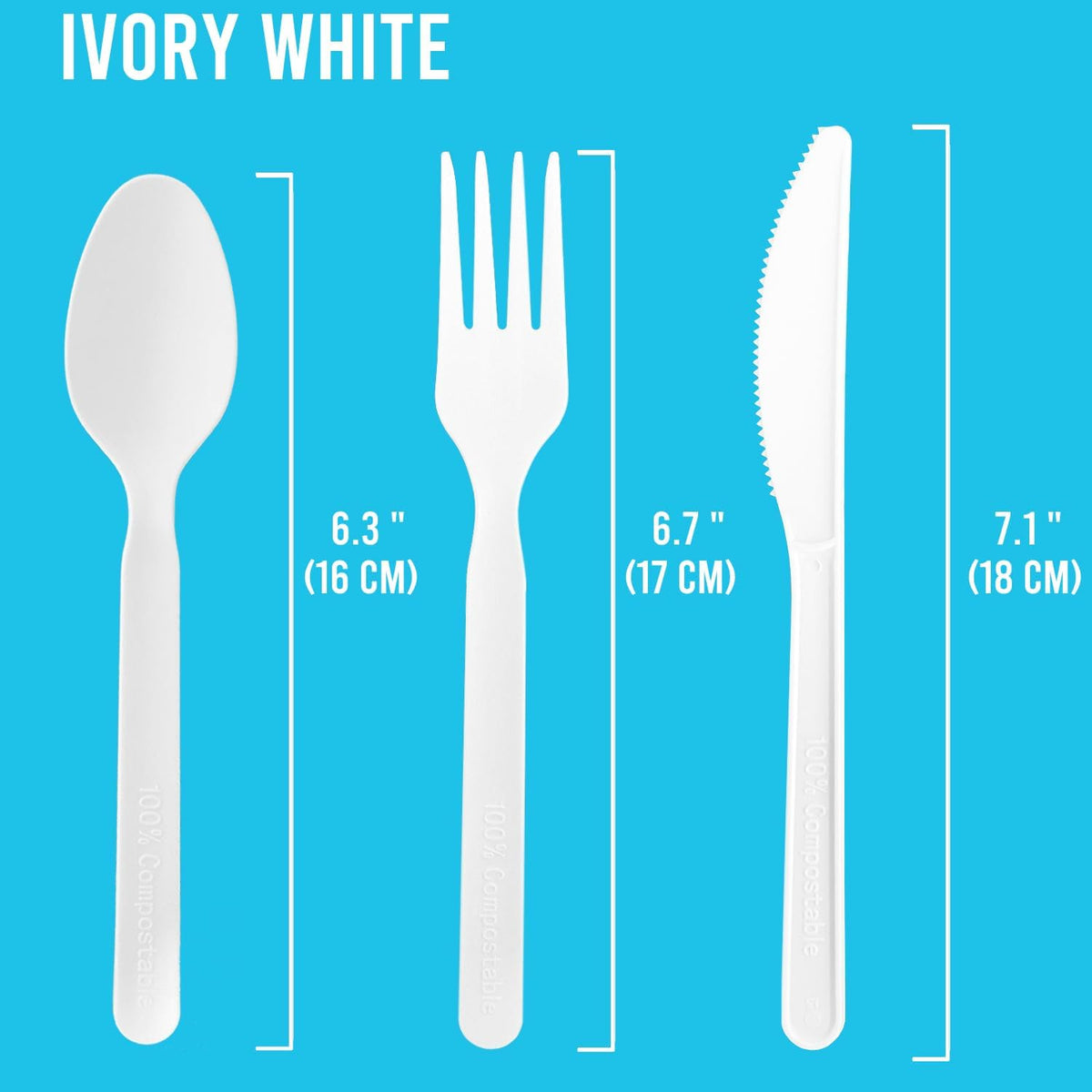 250 Count Compostable Disposable Non Plastic Silverware, Heavy Duty Biodegradable Forks Spoons Knives Cutlery Set
