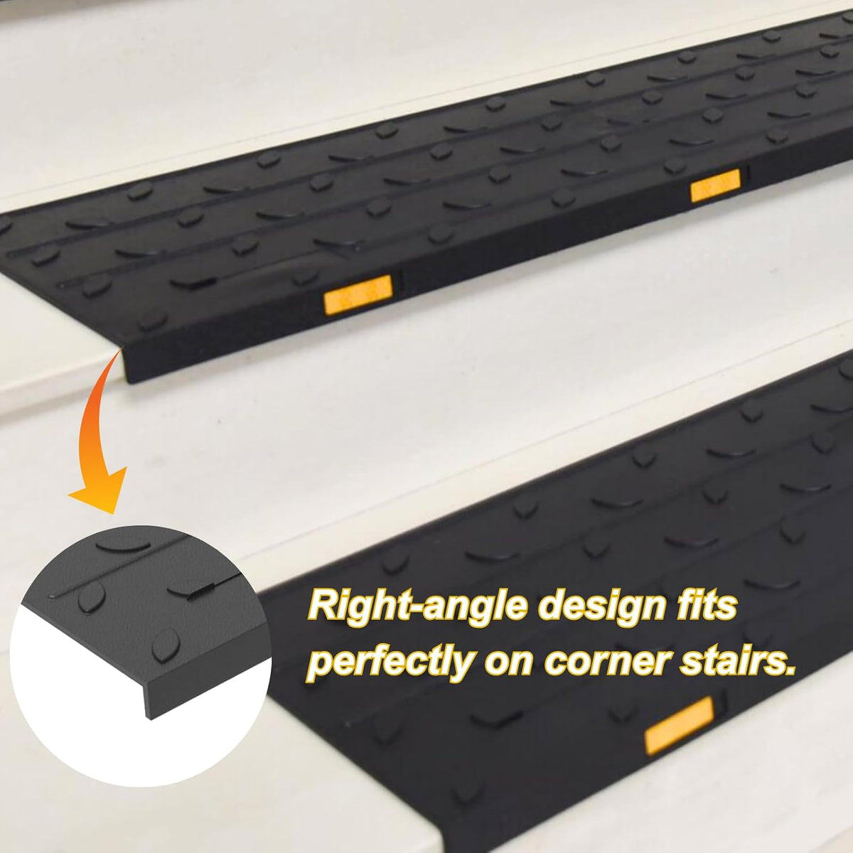 Heavy-Duty Slip-Resistant Stair Treads with Reflective Safety Strips - Universal Fit Rubber Mats for Indoor/Outdoor