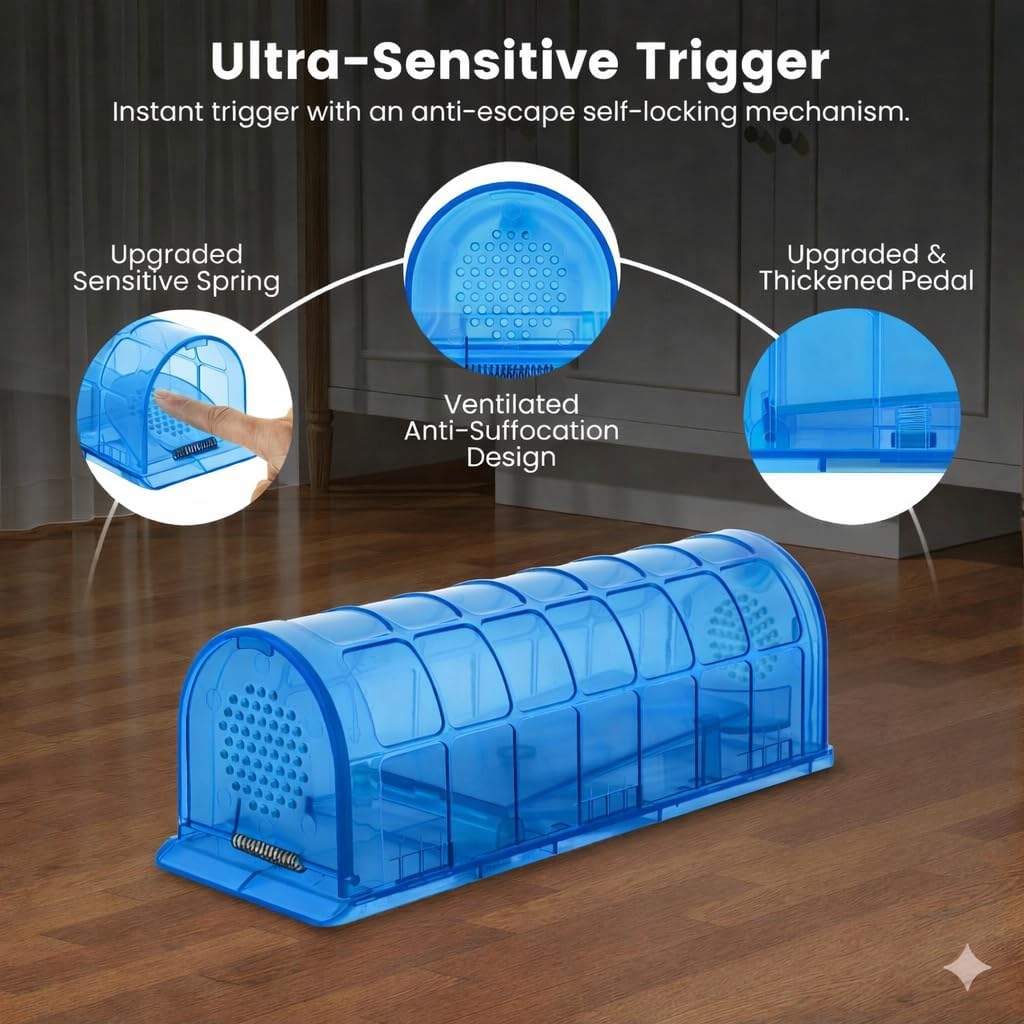 Humane Mouse Trap Indoor for Home, Live Catch and Release Rat Trap with Ventilated Chamber, 1 Pack Reusable No Kill