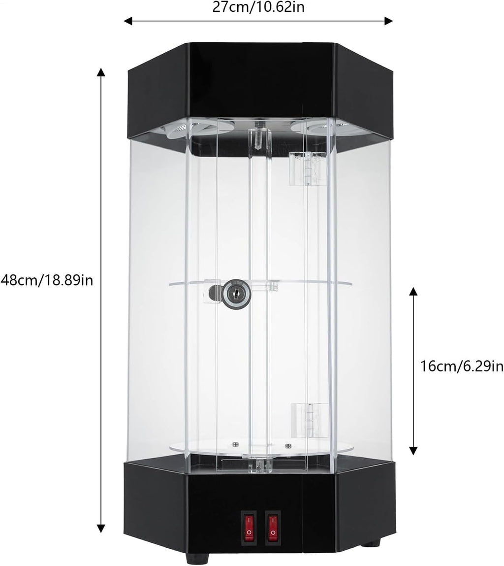 360° Electric Rotating Display Case, 2-Tier Jewelry Display Case Hexagonal Acrylic Showcase with Lockable Door and