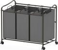 Heavy Duty 3-Bag Laundry Sorter Rolling Cart, Dark Grey | Removable Bags and Lockable Wheels for Laundry Room