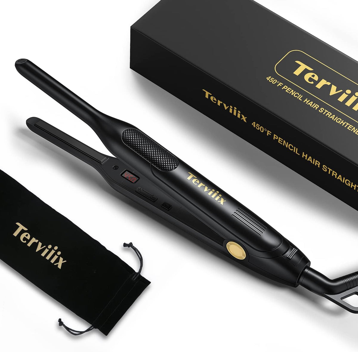 Pencil Flat Iron for Edges & Short Hair, 3/10 Inch | Adjustable Temperature, Small Hair Straightener for Men, Ceramic