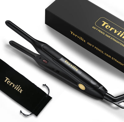 Pencil Flat Iron for Edges & Short Hair, 3/10 Inch | Adjustable Temperature, Small Hair Straightener for Men, Ceramic